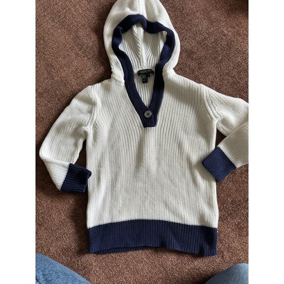 White and blue knitted‎ RALPH LAUREN sweater with hood small/medium - Picture 1 of 4